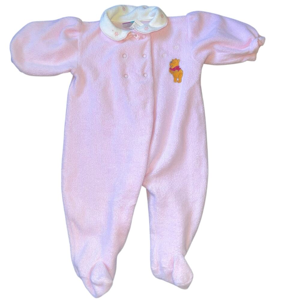 Vintage Disney's Winnie the Pooh pink fleece embroidered sleeper baby 6-9 mon